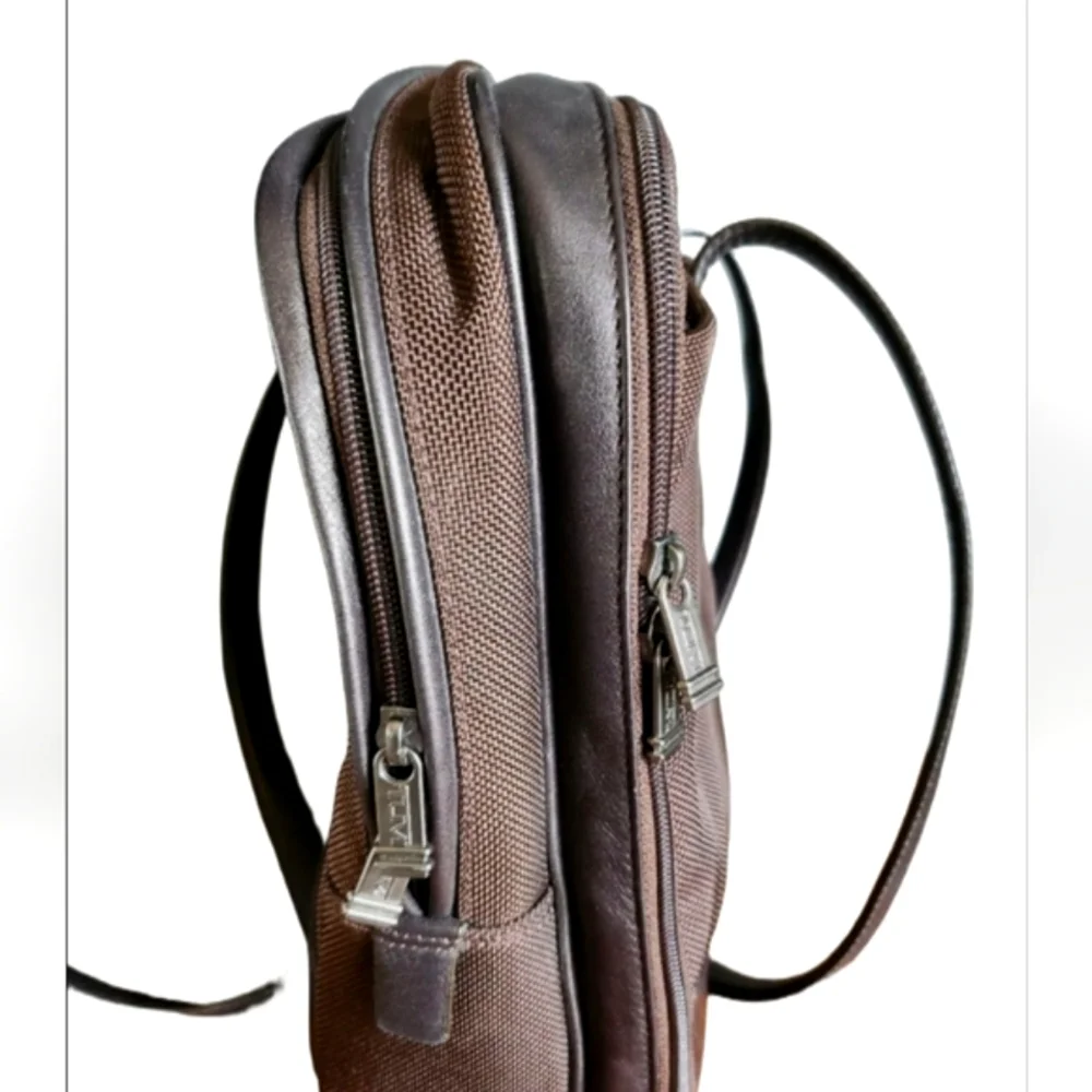 Tumi Ballistic Nylon Leather Trim Shoulder Carryon Briefcase Brown and Black